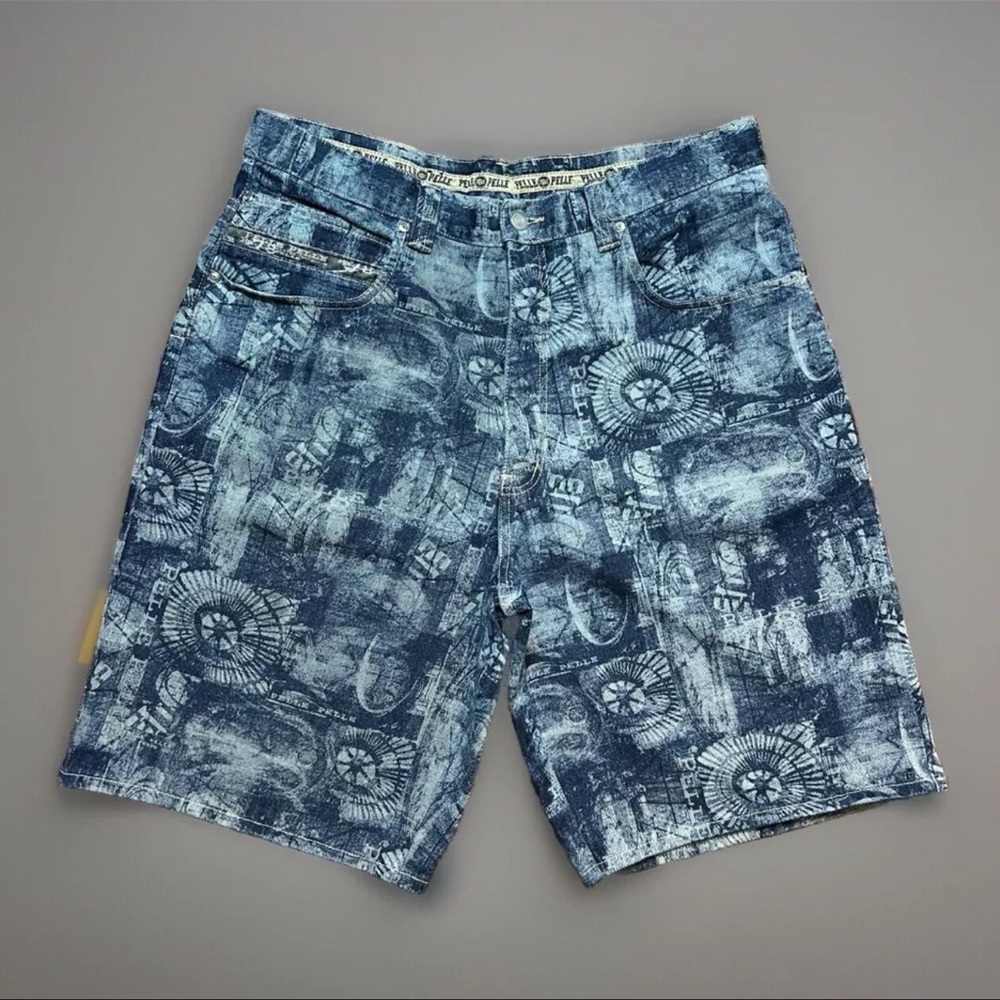 90s Y2K Pelle Pelle Shorts Jorts Mens 38 All Over Baggy Fit Denim Blue VTG